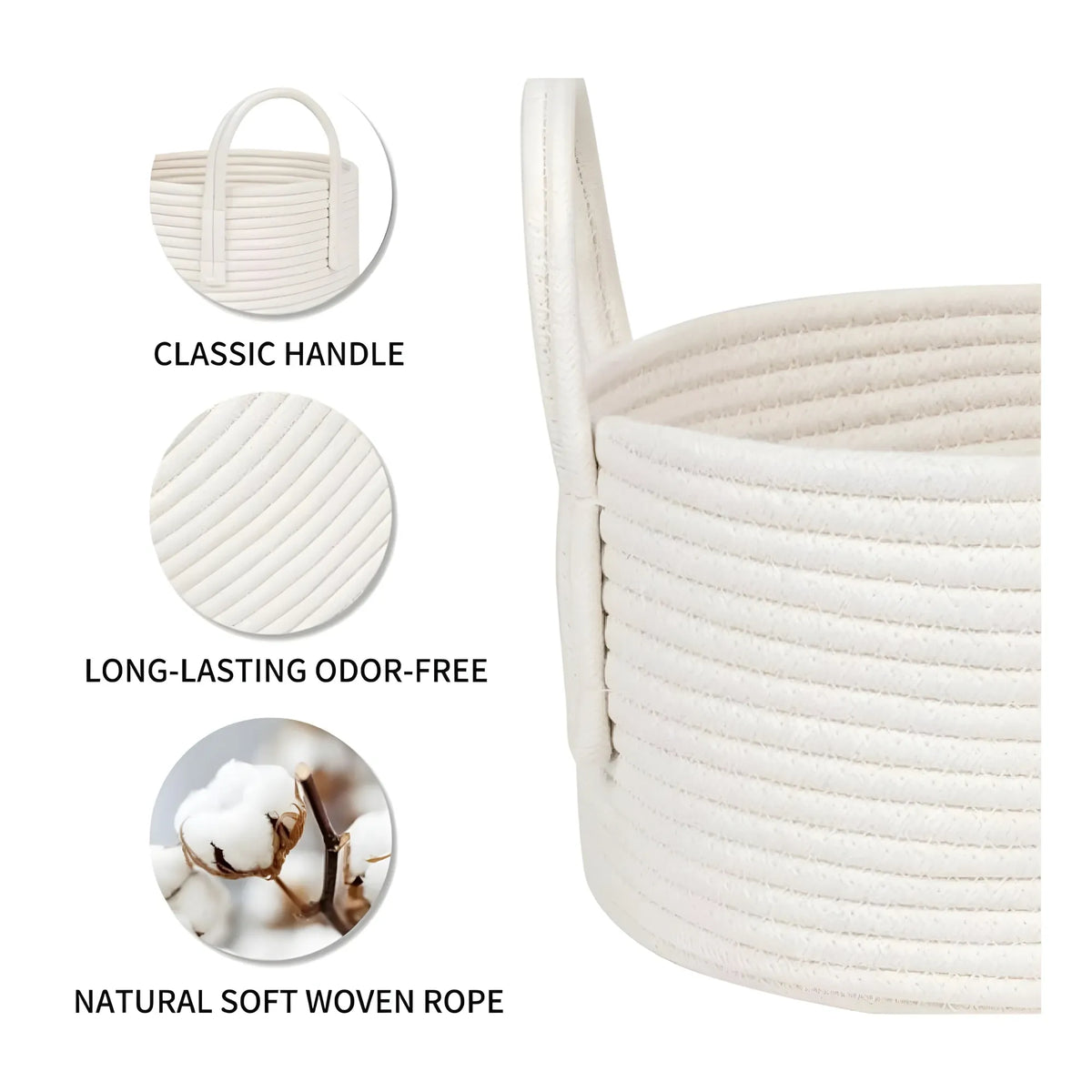 Cotton Pack Of_1 Basket 7x5 Inch Storage Basket For Clothes (White)