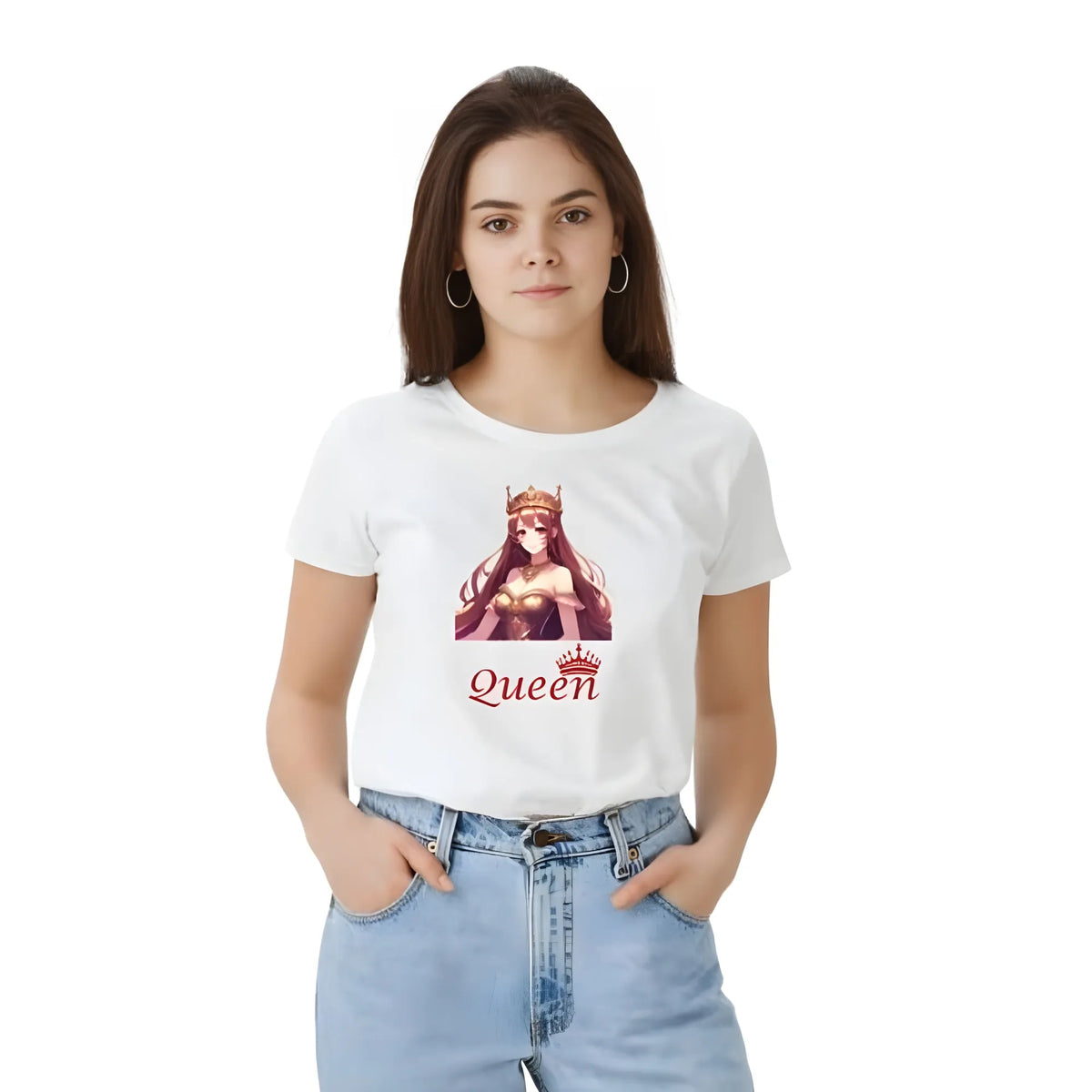 Women's Polyester Solid Printed Round Neck Half Sleeve T-shirt (White)