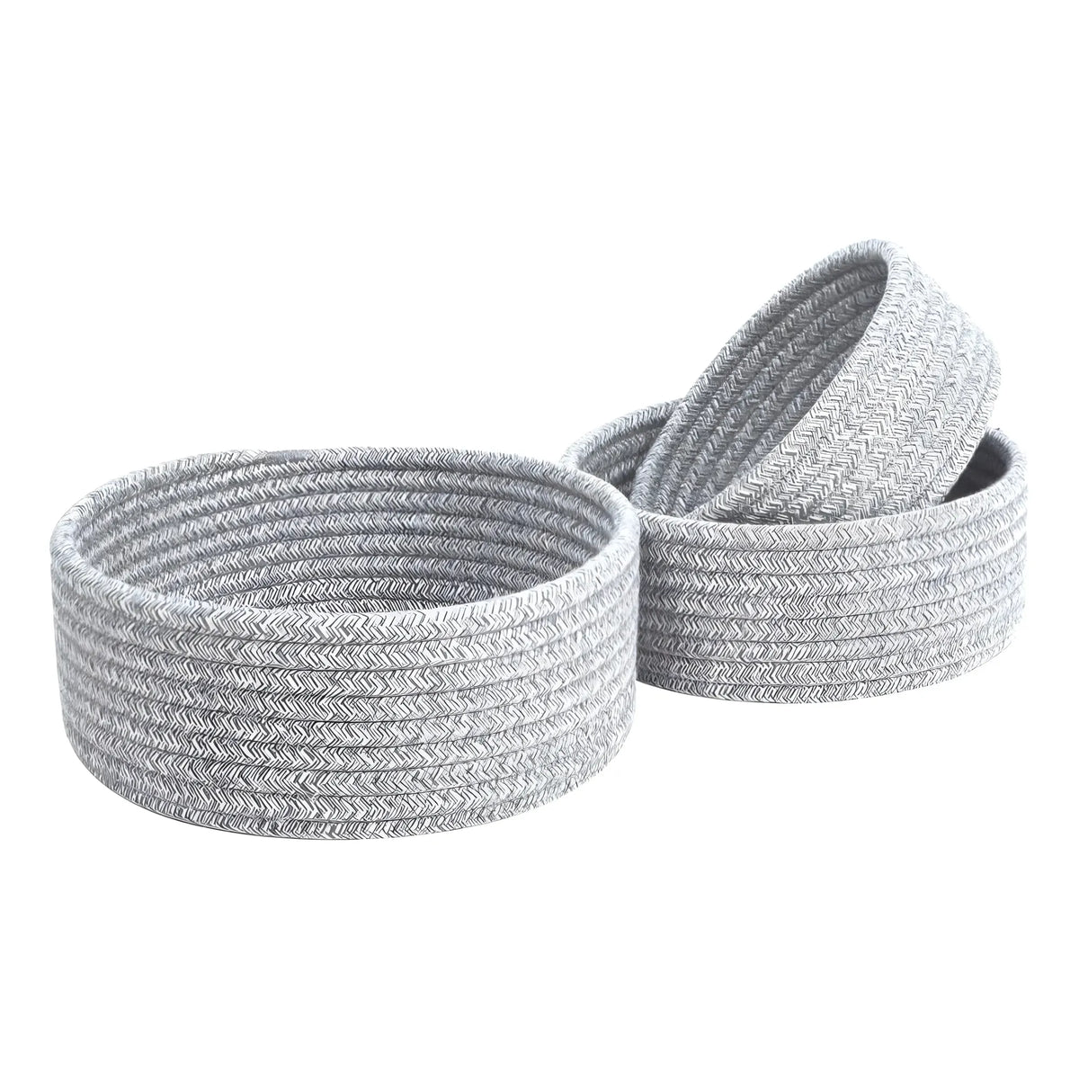 Cotton 8x3 Inch Kidi Round 3 Set Bedside Organizer With Out Lid (Gray)