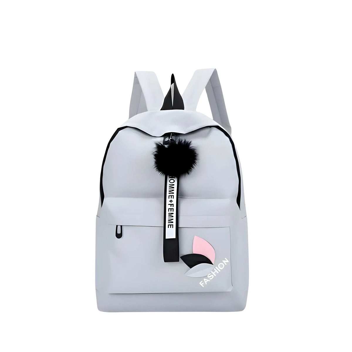 Unisex PU Leather Solid Medium Zipper Backpack (Grey)