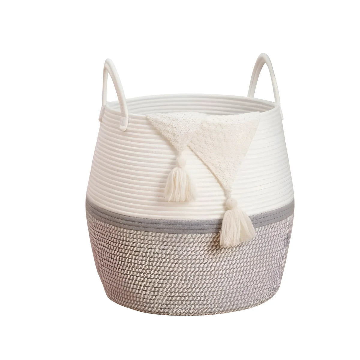 Cotton Matka With Handle 14x12 Inch Storage Basket For Clothes With Out Lid (Gray-White)