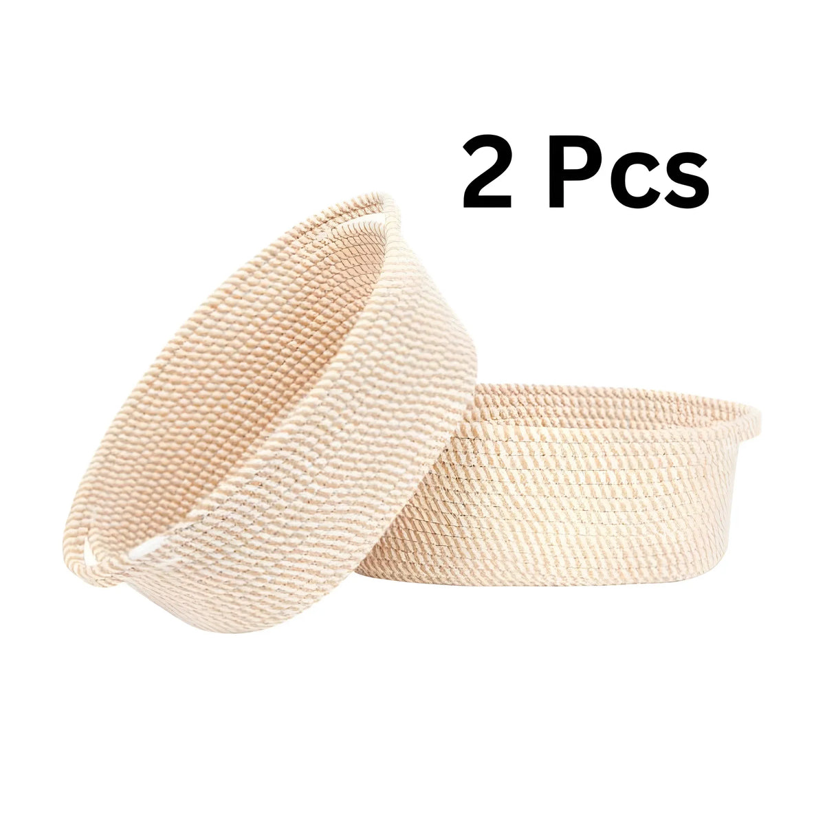 Cotton 2 Pcs 10x7x4 Inch Oval Storage Basket For Clothes (Beige)