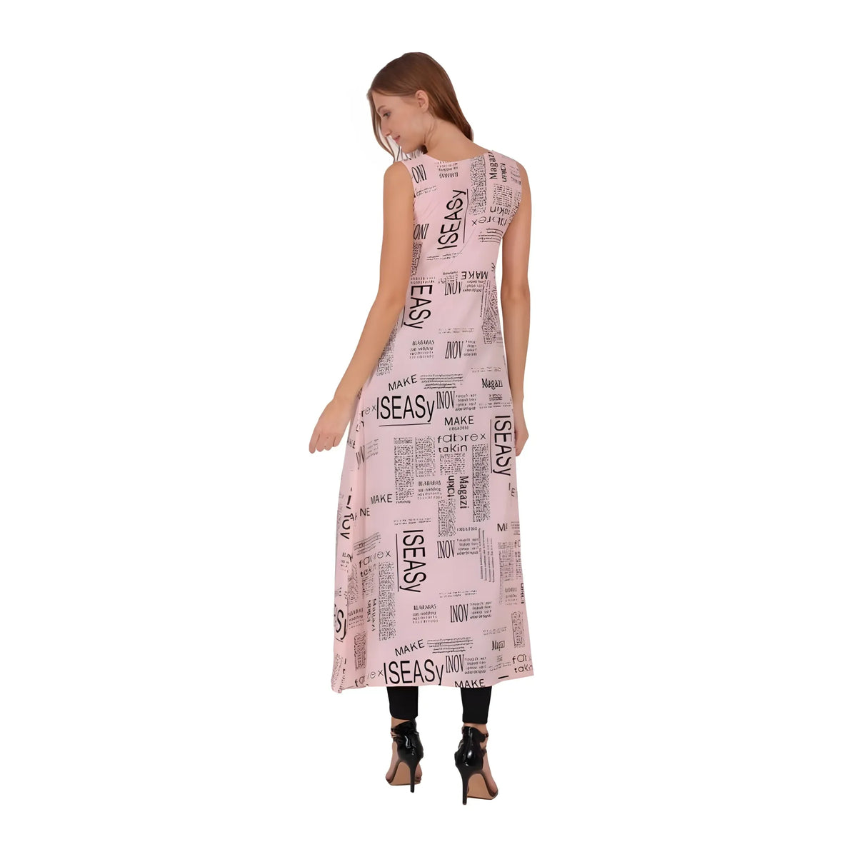 Women's Casual Crepe Sleeveless Slit Dress (Light Pink)