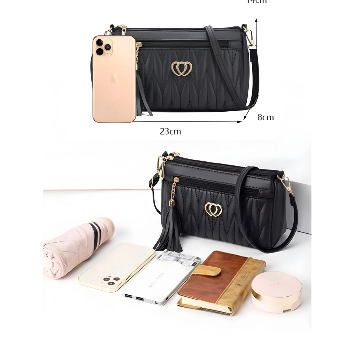 Women's PU Leather Zipper Sling Bag (Black)