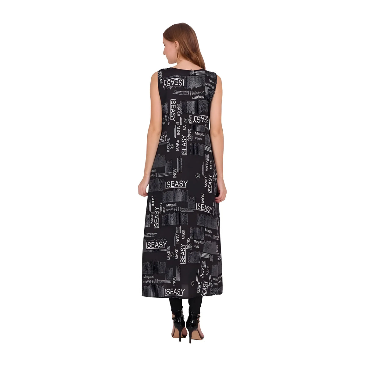 Women's Casual Crepe Sleeveless Slit Dress (Black)