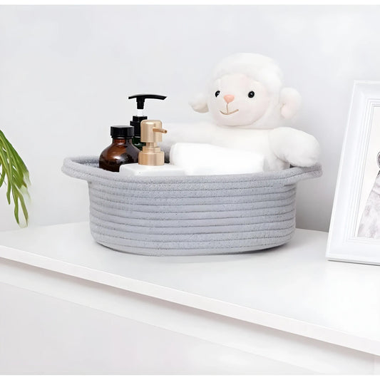 Cotton 8x3 Inch Round Bedside Organizer With Out Lid (Gray)