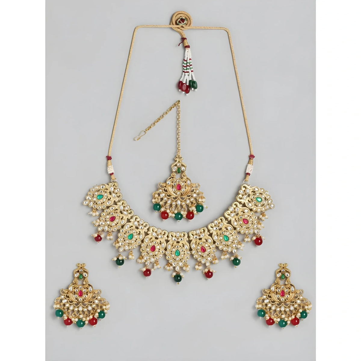 Women's Rose Gold Plated Alloy Necklace &amp; Earings Set (Light Green)