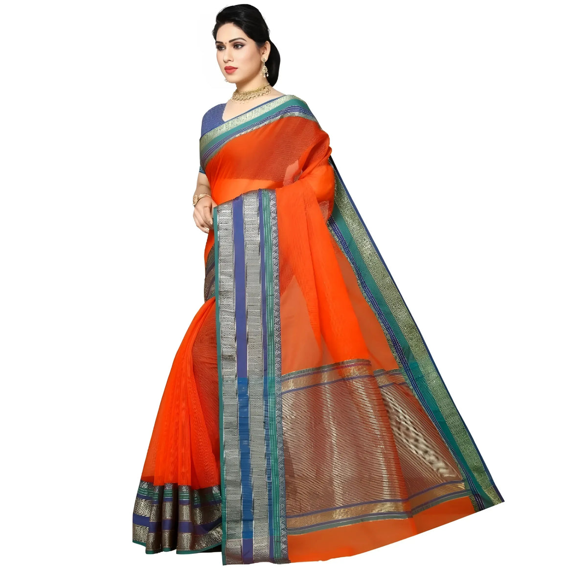 Women's Kota Doria Cotton Border Saree With Blouse (Fanta, 5-6 Mtrs)
