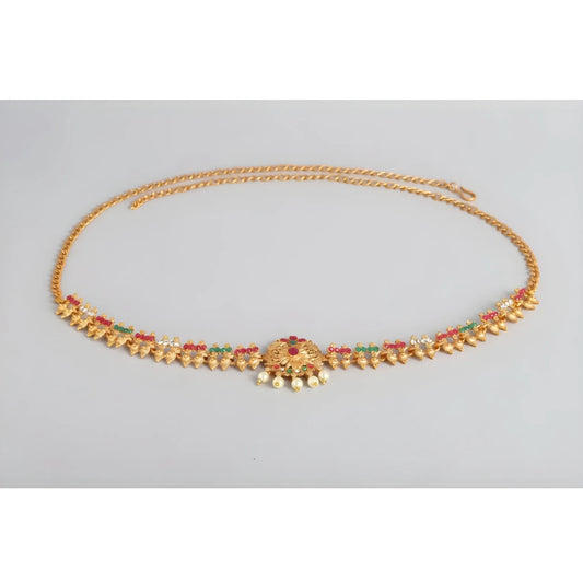 Women's Rose Gold Plated Alloy Hip Belt Kamarband (Red &amp; Green)
