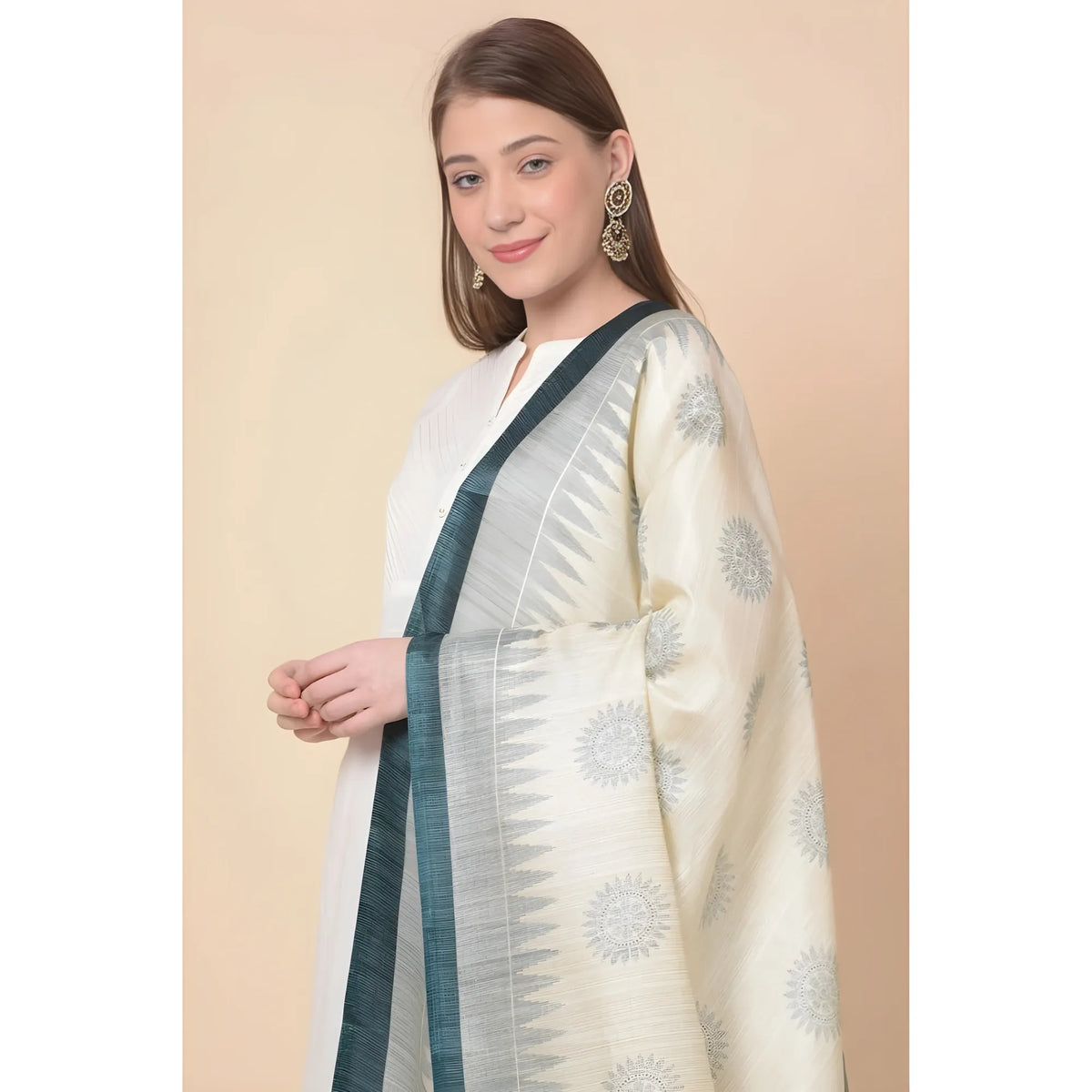 Women's Art Silk Printed Dupatta (Grey, Length:  2.25 to 2.50 Mtr)