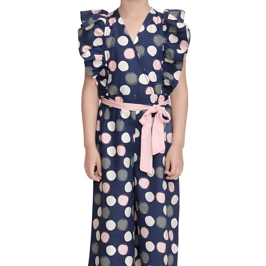 Girl's Rayon Polka Flutter Jumpsuit (multicolor) | Kids Signature Collection