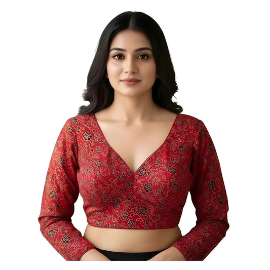 Aarini Ajrakh Cotton Printed V-Neck Padded Blouse