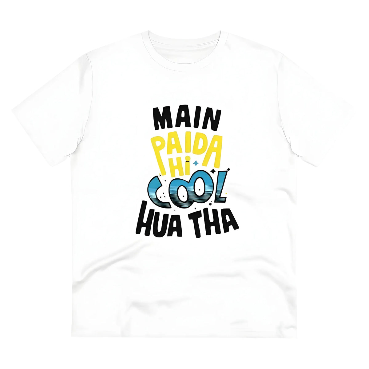 Men's PC Cotton Me Paida Hi Cool Huaa Tha Printed T Shirt (Color: White, Thread Count: 180GSM)