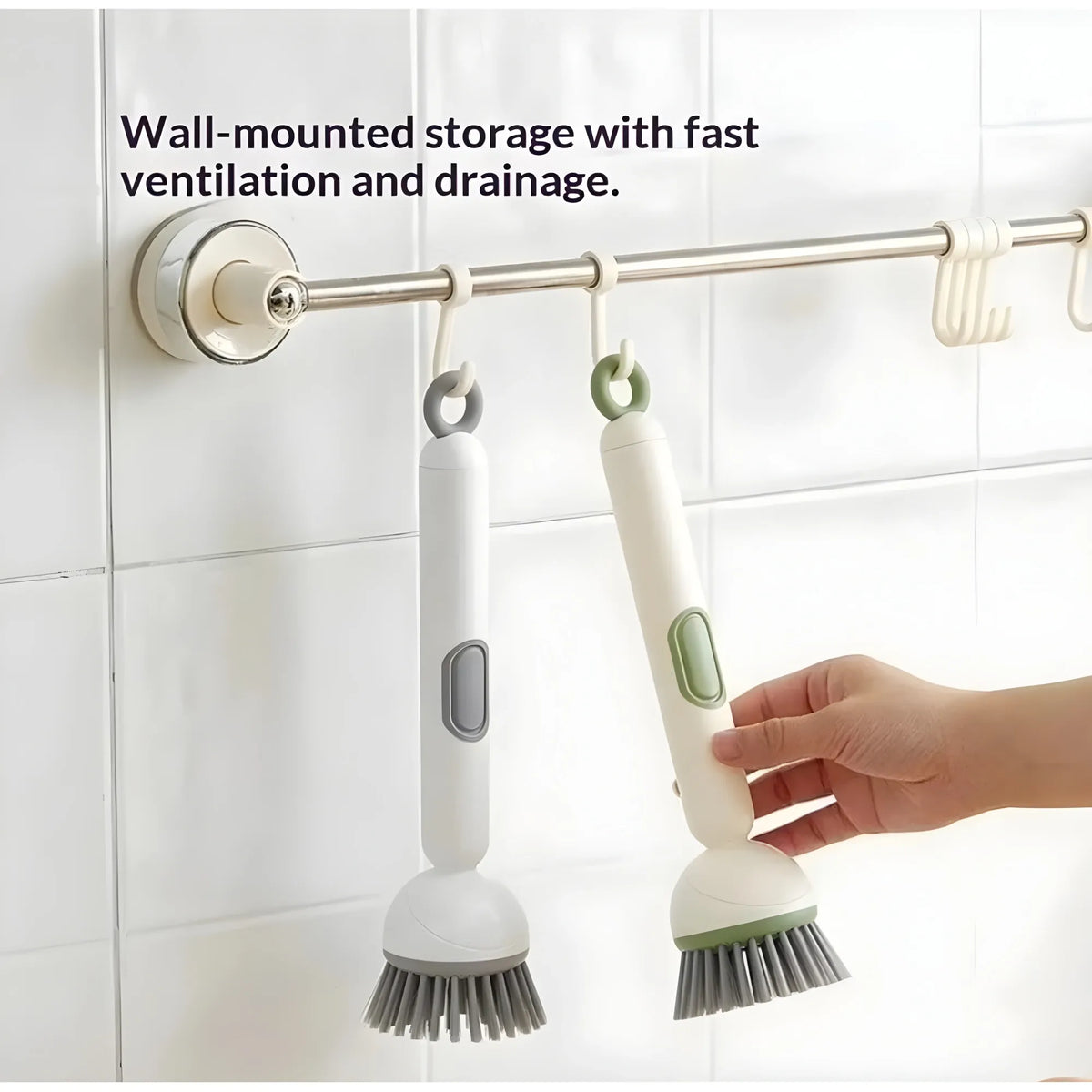 TPR-Plastic Solid Electric Liquid Soap Dispensing Cleaning Brush with Handle (Grey-White)