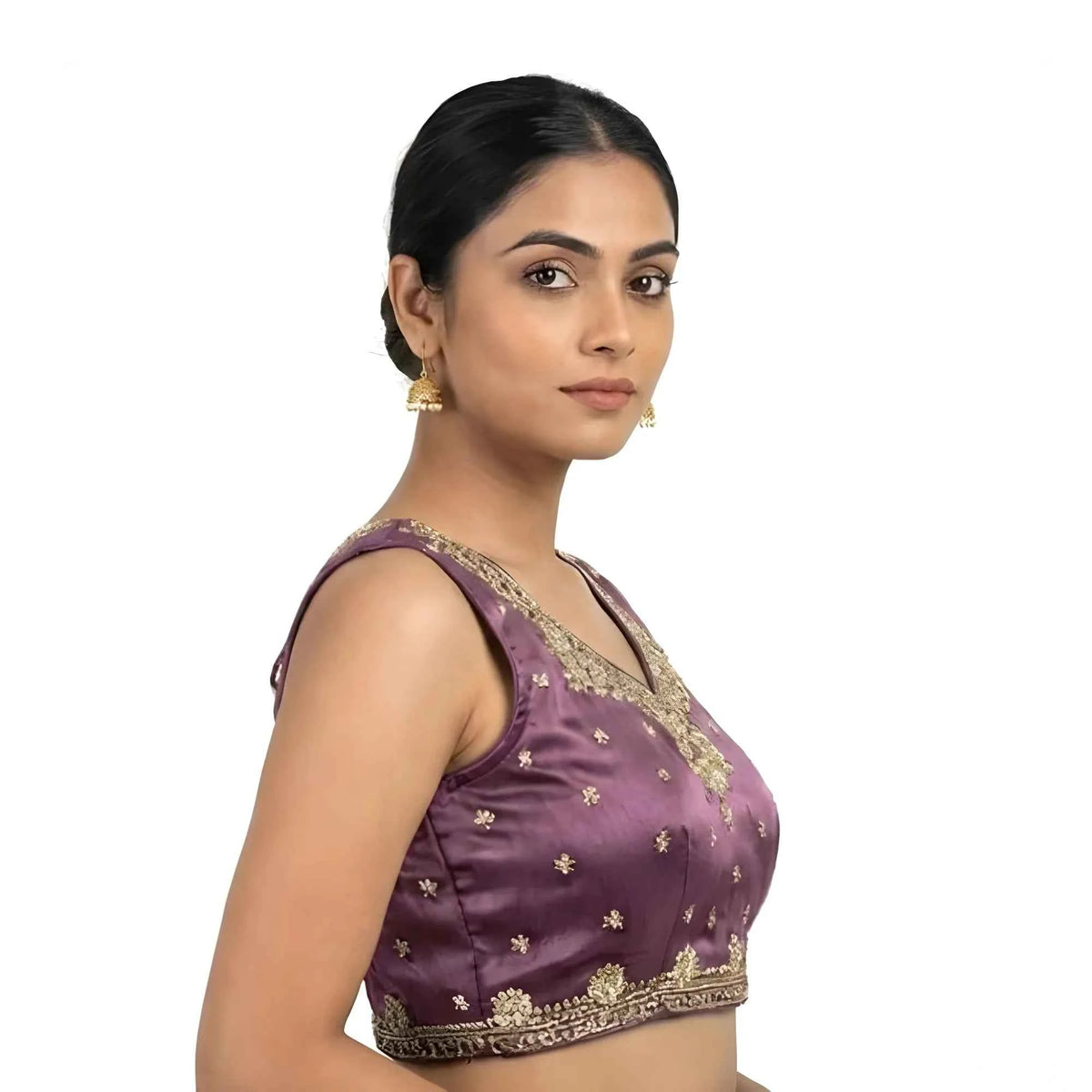 Ishara Silk Embroidered V-Neck Sleeveless Readymade Padded Blouse