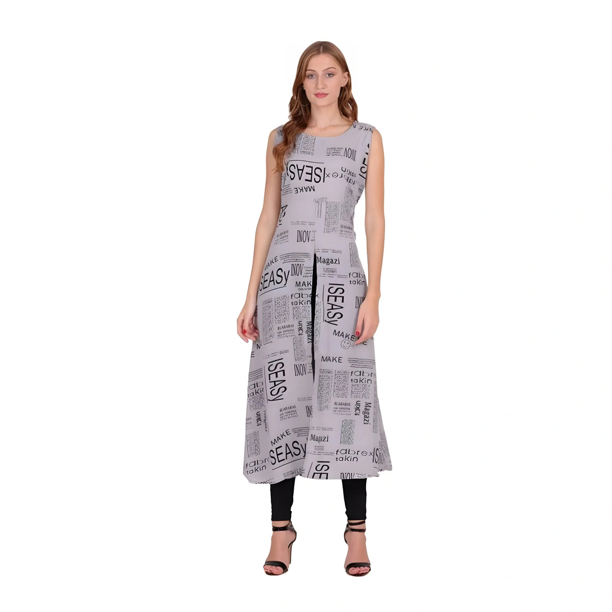 Women's Casual Crepe Sleeveless Slit Dress (Light Grey)