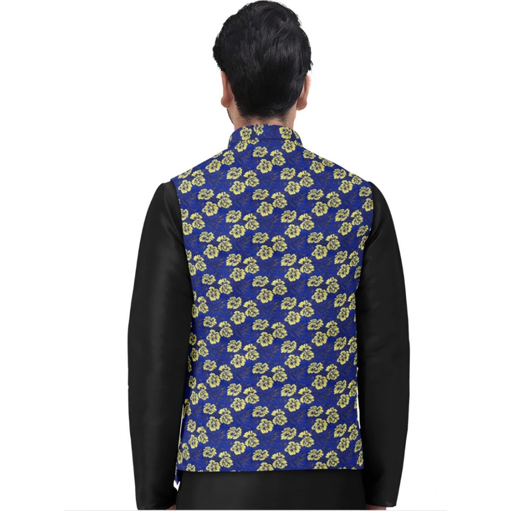 Men's Jacquard Printed Full Sleeve Waistcoat (blue) | Men Signature Collection