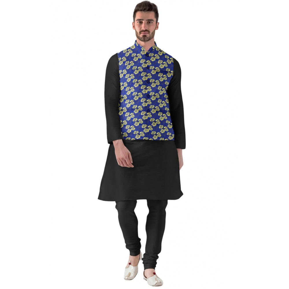 Men's Jacquard Printed Full Sleeve Waistcoat (blue) | Men Signature Collection