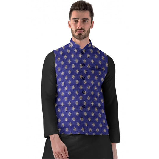 Men's Jacquard Printed Full Sleeve Waistcoat (blue) | Men Signature Collection