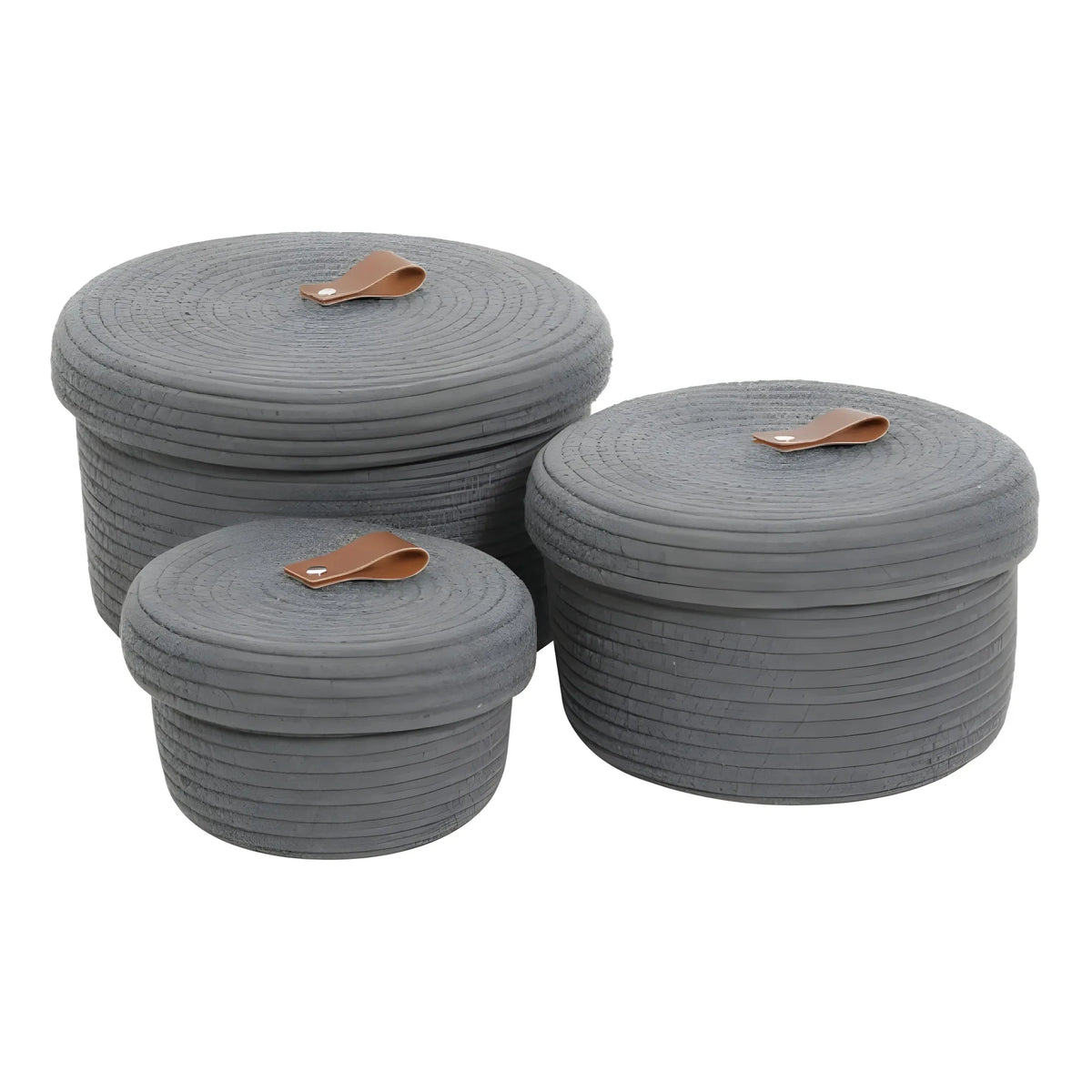 Cotton 3 Pcs Set Roti Box Storage Basket With Lid (Gray)