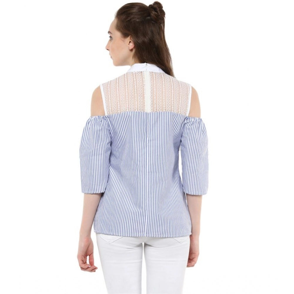 Women's Cotton Striped Cold Shoulder Top (blue) | Women Signature Collection