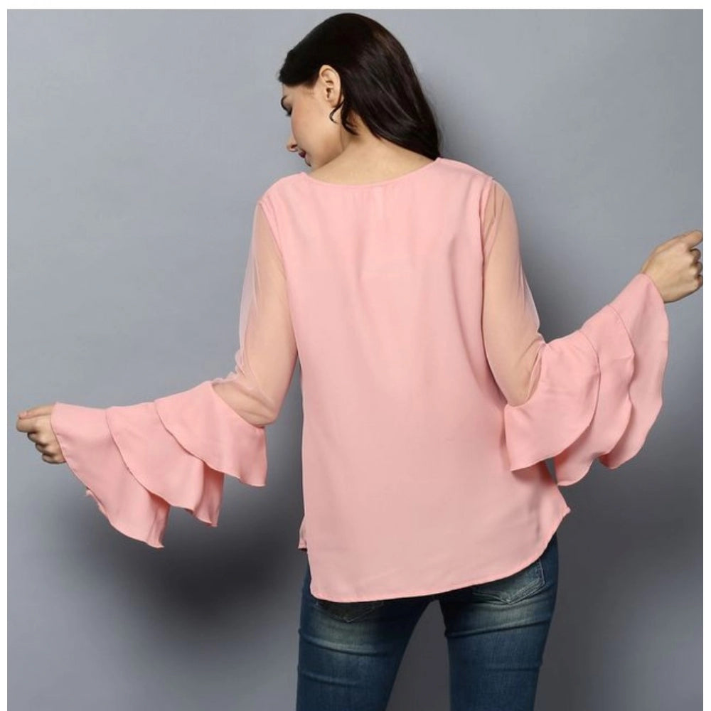 Women's Polyester Solid Tier Sleeve Top (pink) | Women Signature Collection