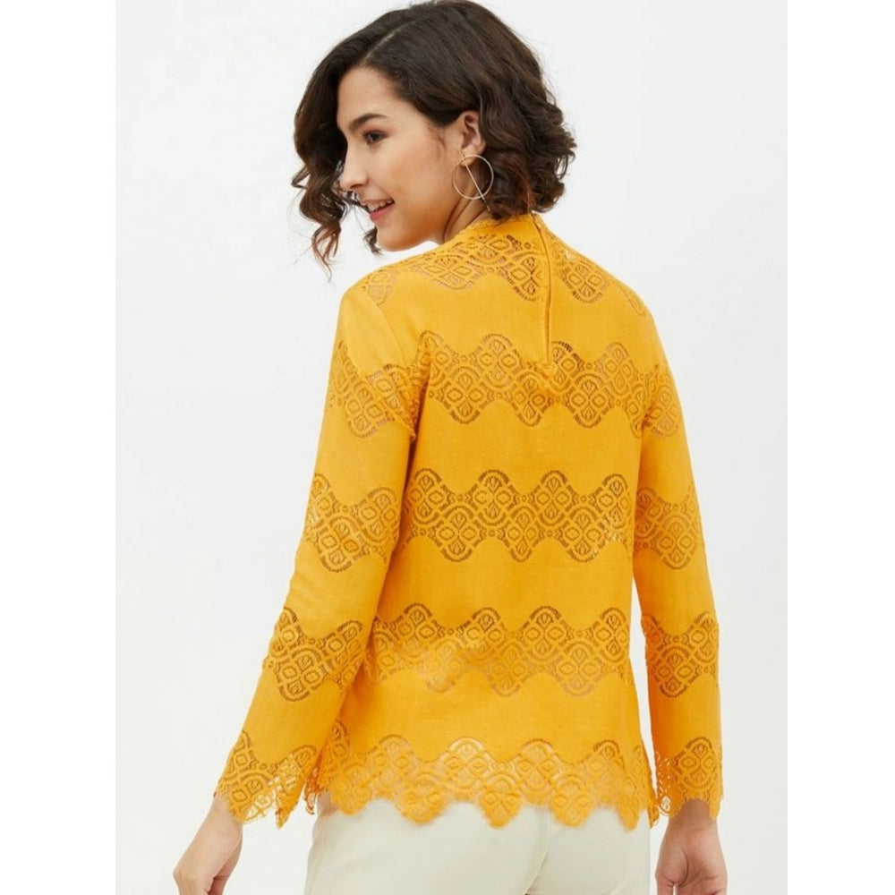 Women's Cotton Lace Inserts Long Sleeves Top (yellow) | Women Signature Collection