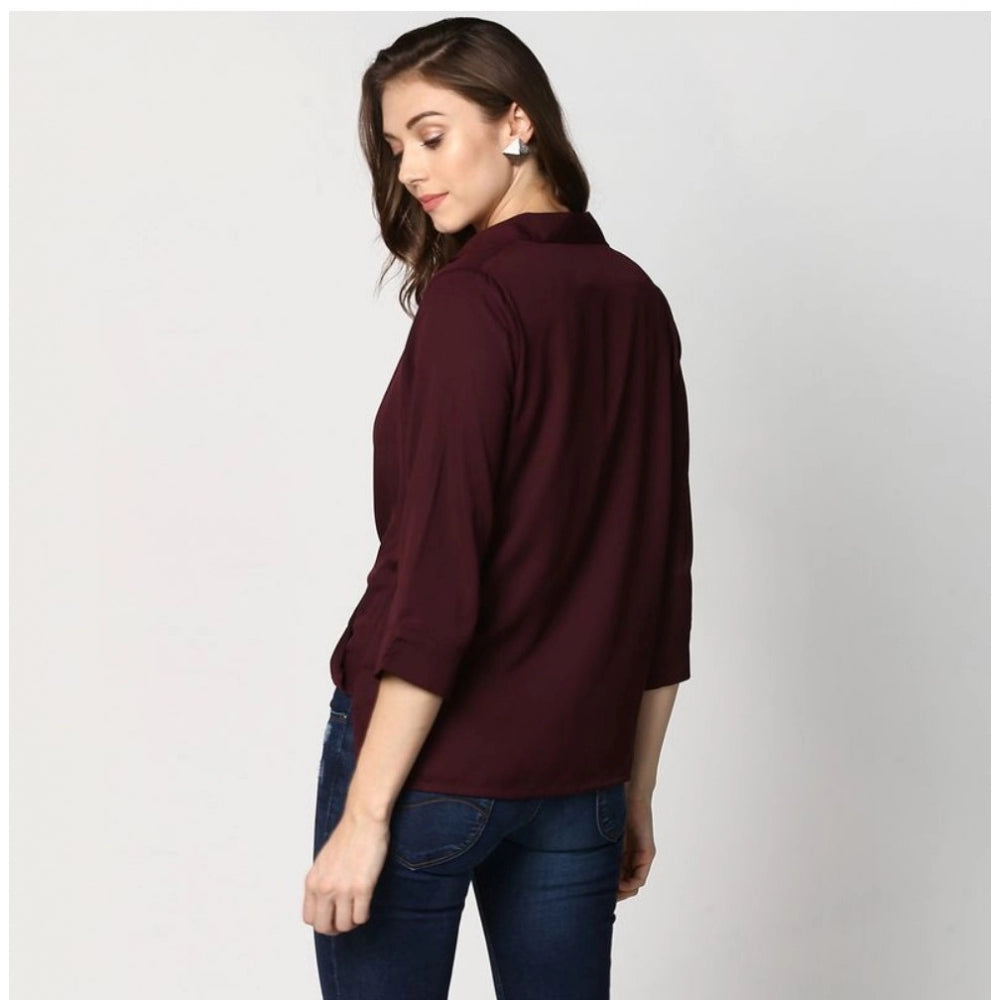 Women's Polyester Solid 3 4th Sleeves Top (maroon) | Women Signature Collection