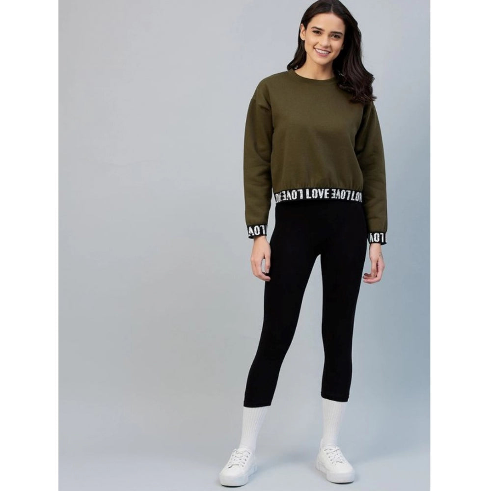 Women's Fleece Solid Long Sleeves Sweatshirt (olive) | Women Signature Collection