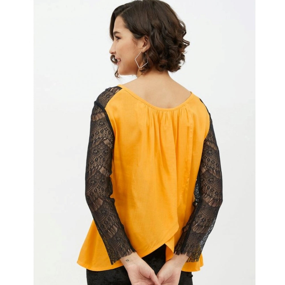 Women's Rayon Lace Inserts Long Sleeves Top (yellow) | Women Signature Collection