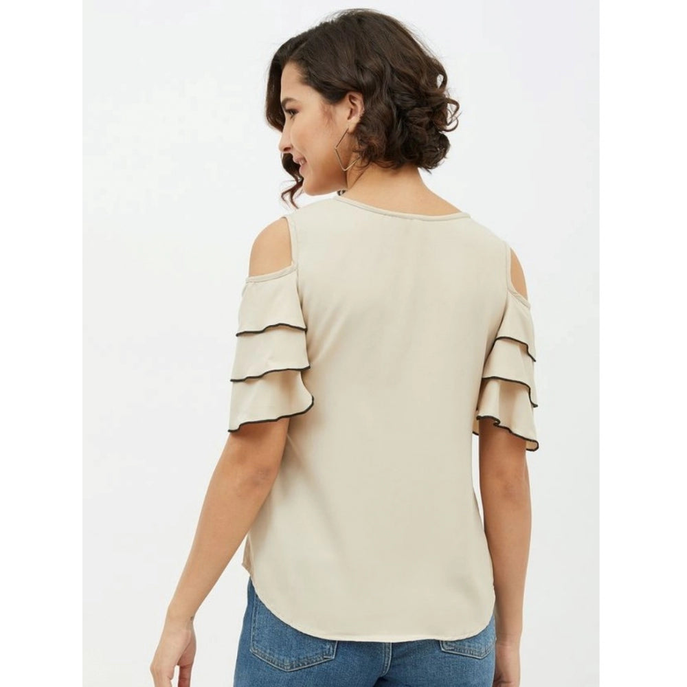 Women's Polyester Tiered Cold Shoulder Top (beige) | Women Signature Collection