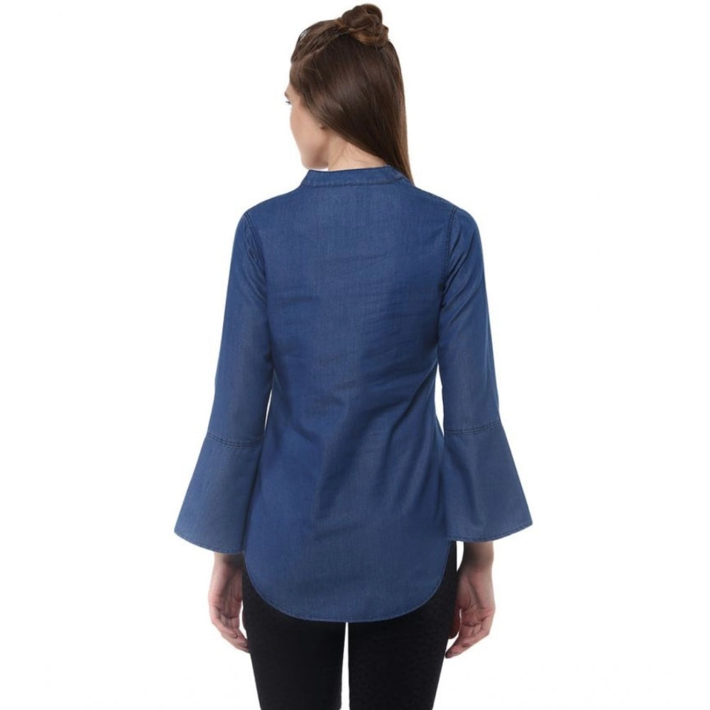 Women's Denim Solid Bell Sleeve Regular Top (blue Denim) | Women Signature Collection
