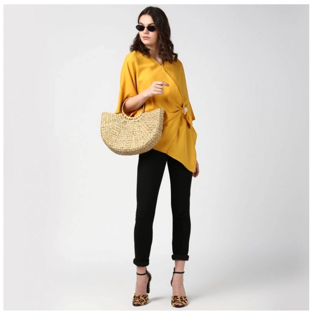 Women's Polyester Solid Cape Sleeve Top (yellow) | Women Signature Collection