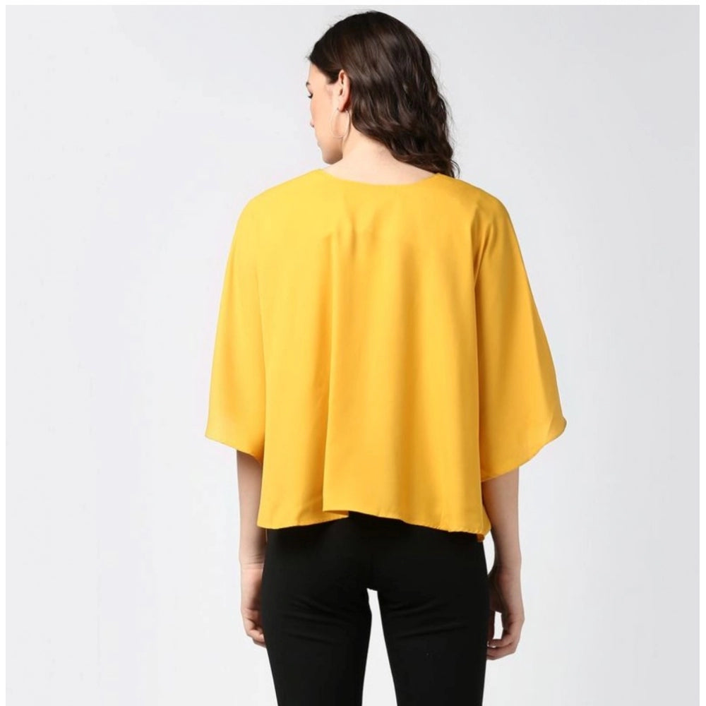Women's Polyester Solid Cape Sleeve Top (yellow) | Women Signature Collection
