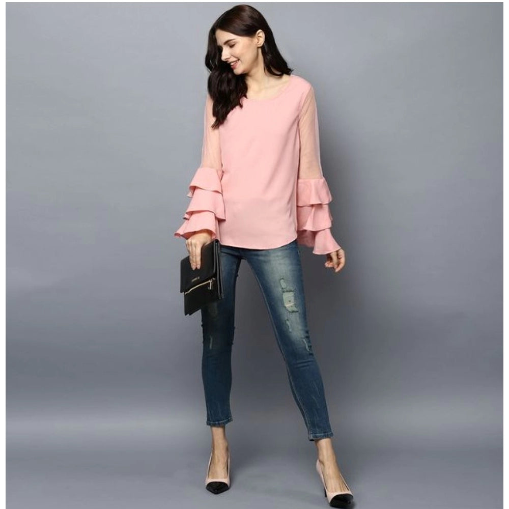 Women's Polyester Solid Tier Sleeve Top (pink) | Women Signature Collection