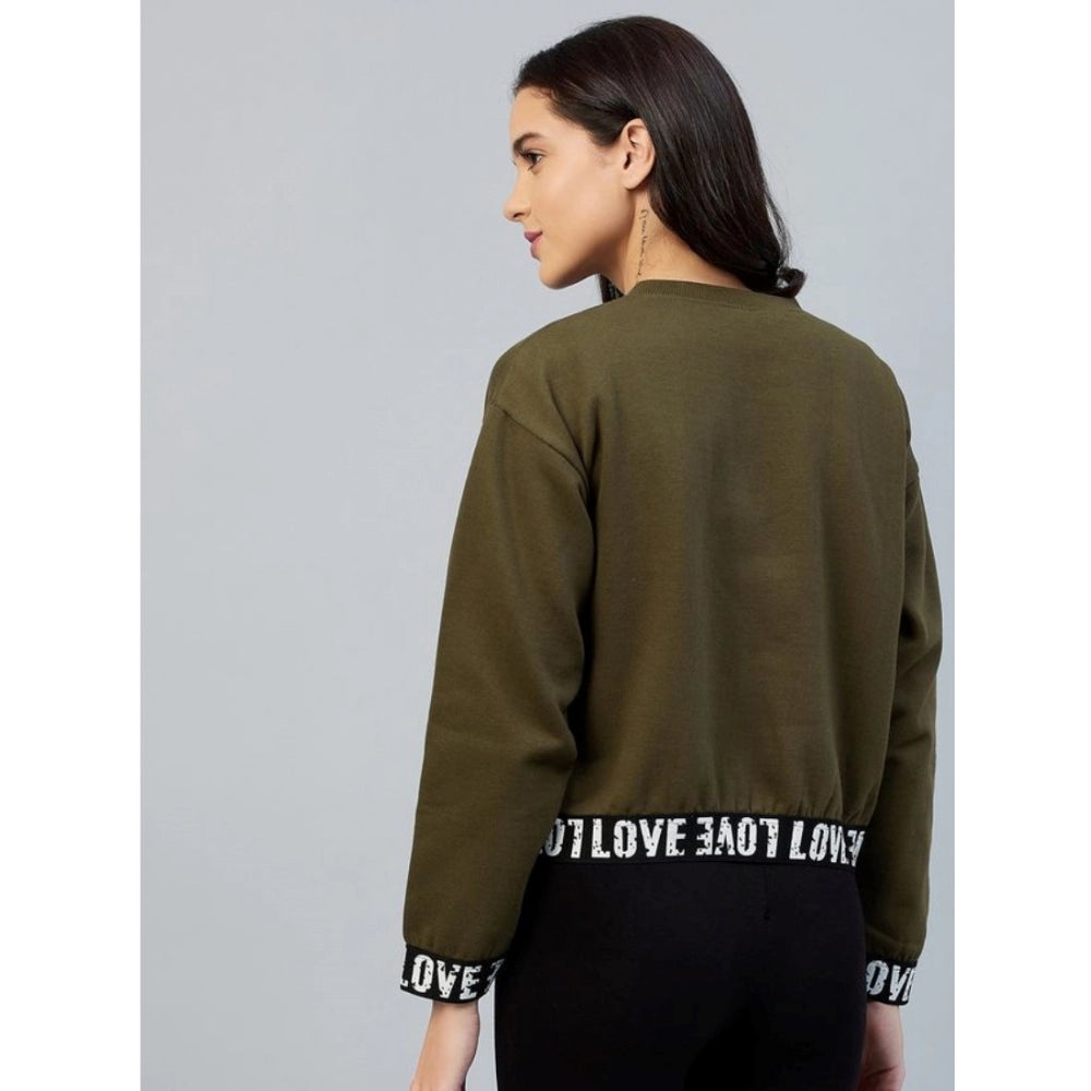 Women's Fleece Solid Long Sleeves Sweatshirt (olive) | Women Signature Collection