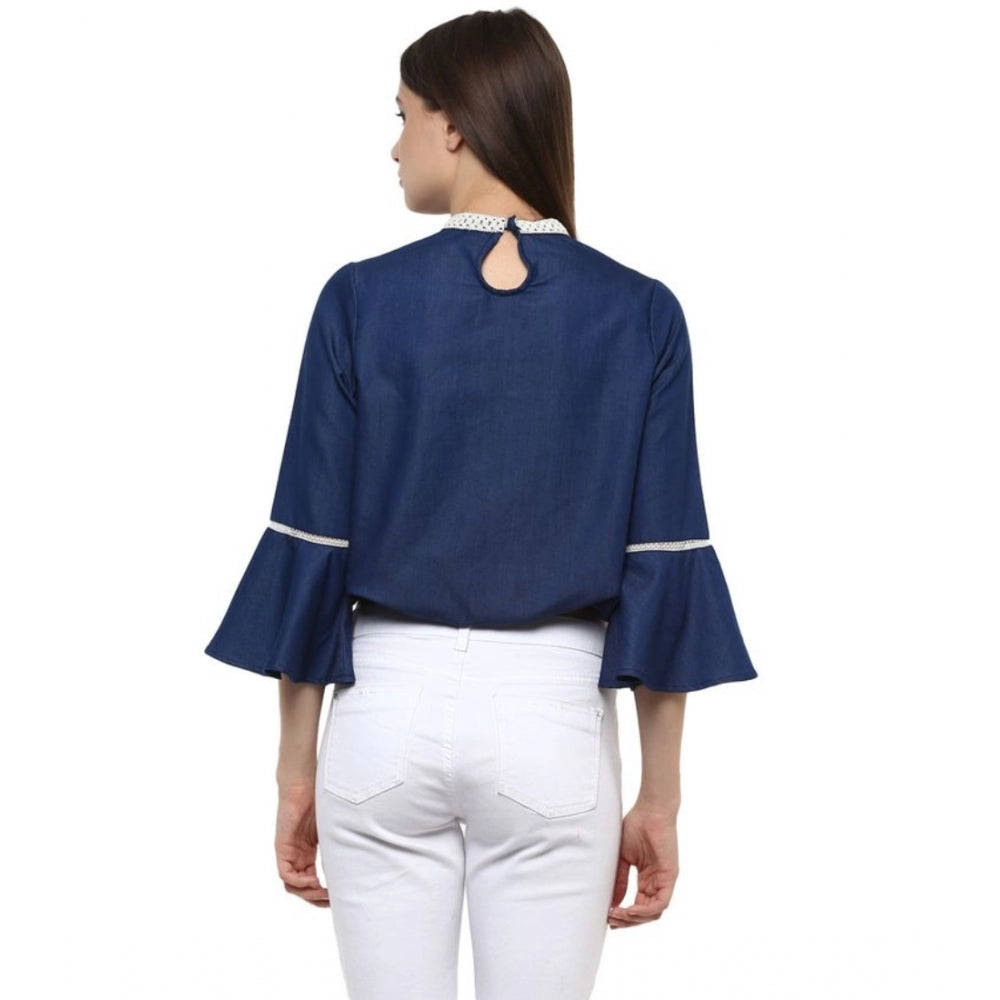 Women's Polyester Solid Bell Sleeve Regular Top (blue) | Women Signature Collection