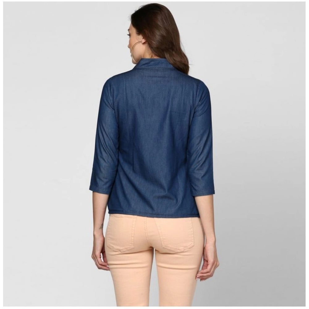 Women's Denim Solid 3 4th Sleeves Top (blue) | Women Signature Collection