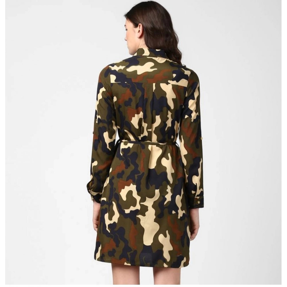 Women's Polyester Printed Roll Up Sleeve Tunic Top (green Black) | Women Signature Collection