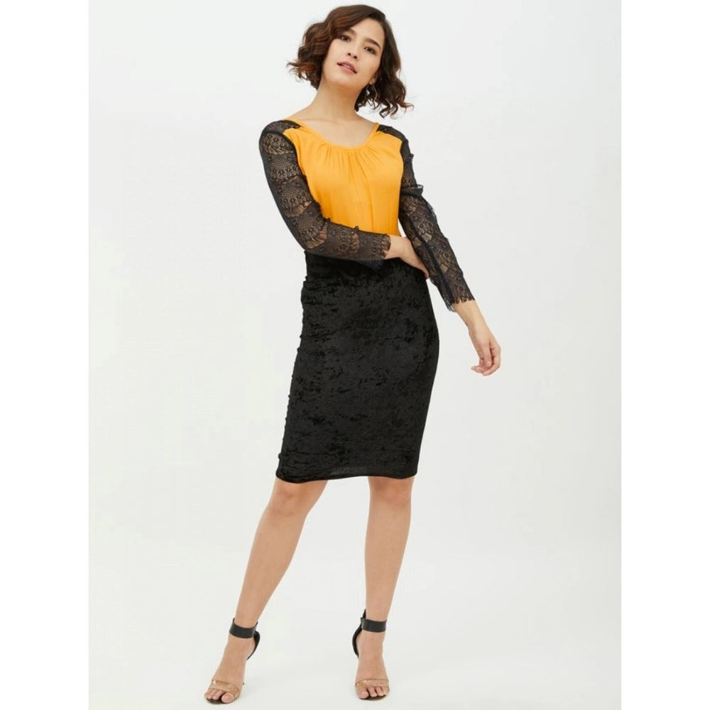 Women's Rayon Lace Inserts Long Sleeves Top (yellow) | Women Signature Collection
