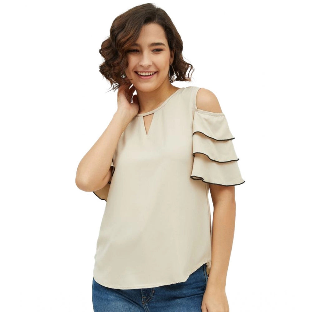 Women's Polyester Tiered Cold Shoulder Top (beige) | Women Signature Collection