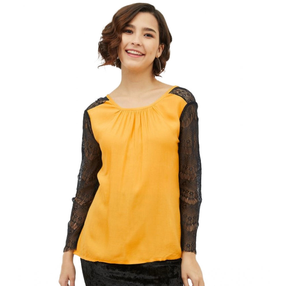 Women's Rayon Lace Inserts Long Sleeves Top (yellow) | Women Signature Collection