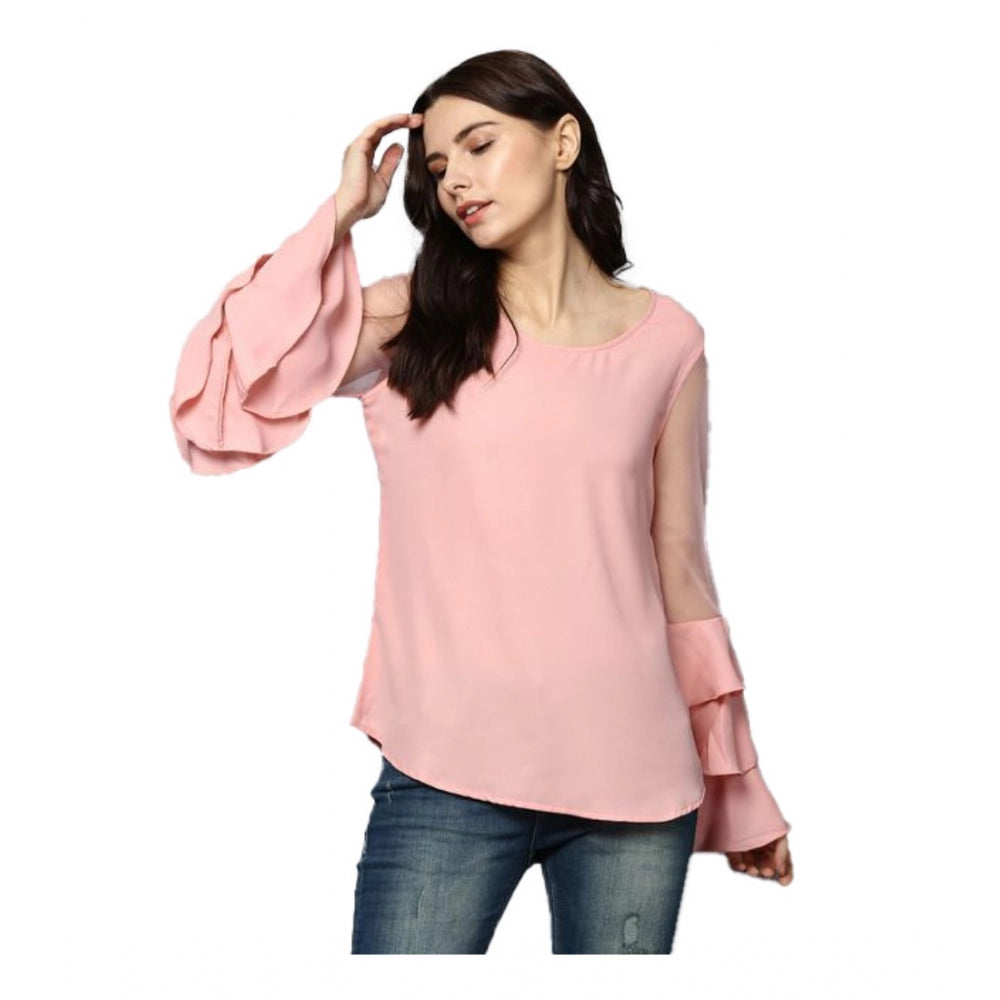 Women's Polyester Solid Tier Sleeve Top (pink) | Women Signature Collection