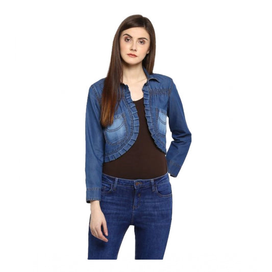Women's Denim Pleated 3 4th Sleeves Shrug (blue) | Women Signature Collection