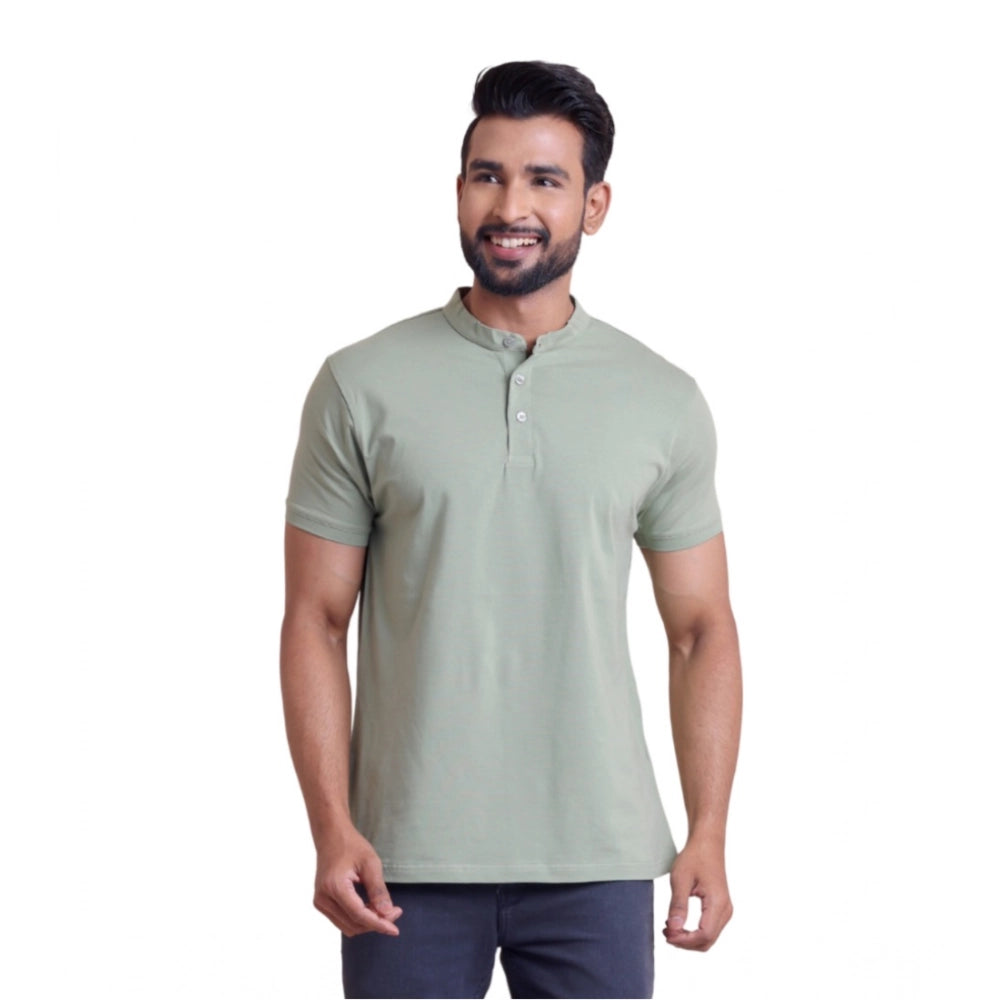 Men's Casual Cotton Solid Half Sleeve Mandarin Collar T Shirt (newsage) | Men Signature Collection