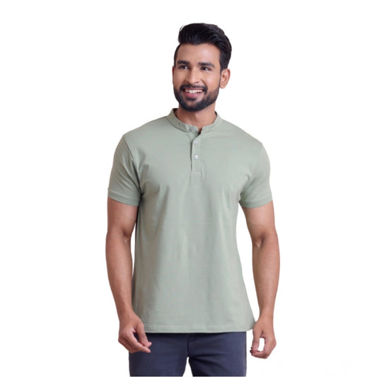 Men's Casual Cotton Solid Half Sleeve Mandarin Collar T Shirt (newsage) | Men Signature Collection