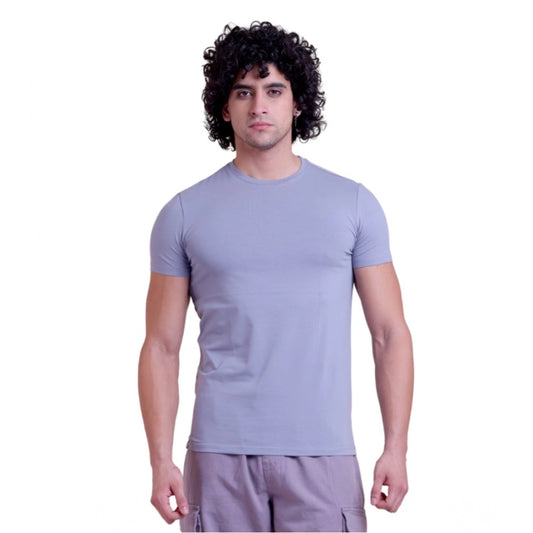 Men's Casual Cotton Solid Half Sleeve Round Neck T Shirt (purple) | Men Signature Collection