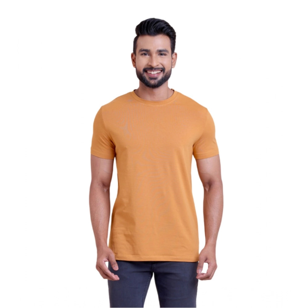 Men's Casual Cotton Solid Half Sleeve Round Neck T Shirt (brown) | Men Signature Collection