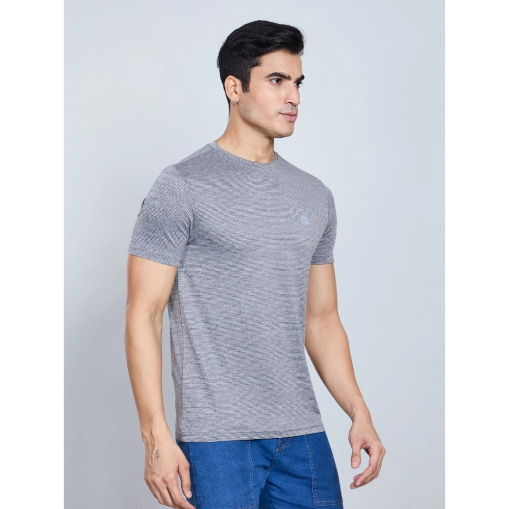 Men's Casual Nylon Solid Half Sleeve Round Neck T Shirt (black) | Men Signature Collection