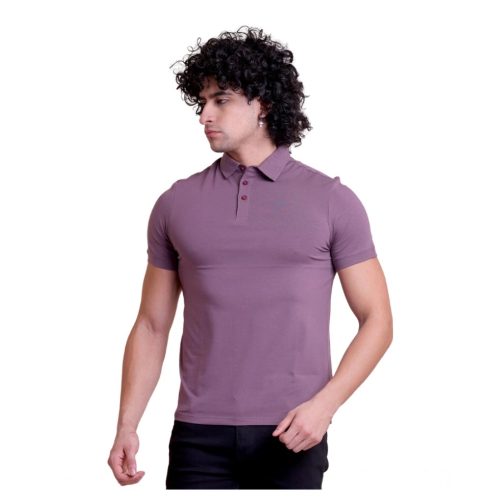 Men's Casual Cotton Solid Half Sleeve Polo Neck T Shirt (berry) | Men Signature Collection